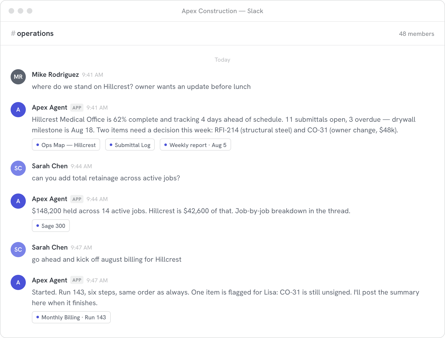The company agent answering in the team chat with a citation