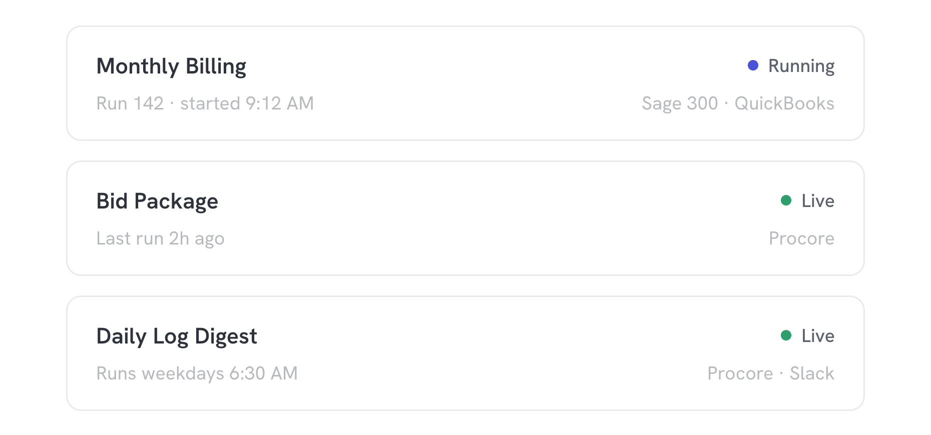 Agent apps with live statuses