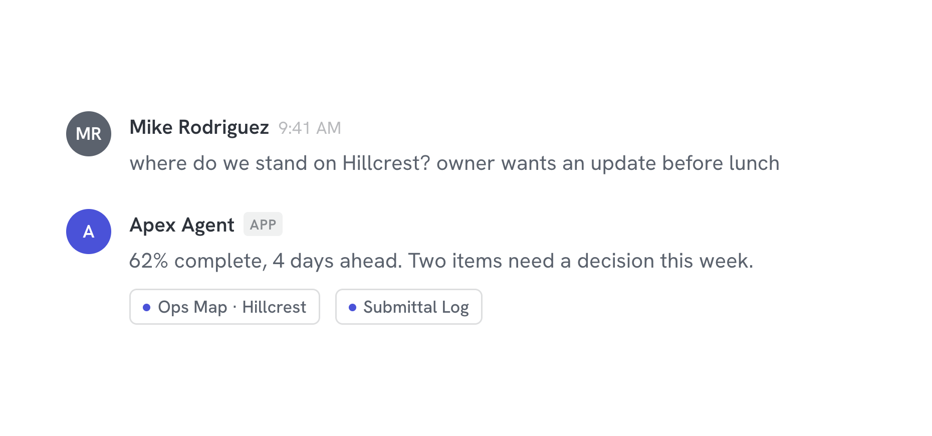The company agent answering a project question